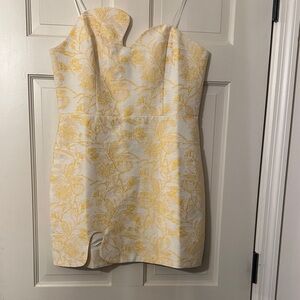 Amanda Uprichard Yellow Floral Strapless Dress